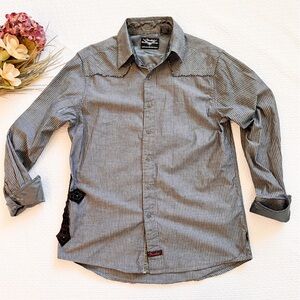 Fender by Rock & Roll Religion Gray Striped Button Down Shirt Size Medium
